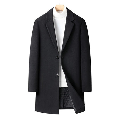 Men's Cashmere Elegant Gentleman Solid Color Plus Wool Coat Long Wool Coat