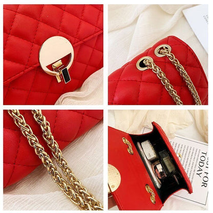 Lady Bags Fashion Women Shoulder Bag Pu Material Chains Crossbody Bag Black