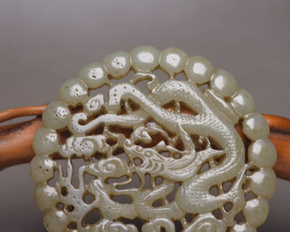 Antique Chinese Natural Hetian Jade Carved Dragon Jade Pendant Nice Jewelry Gift