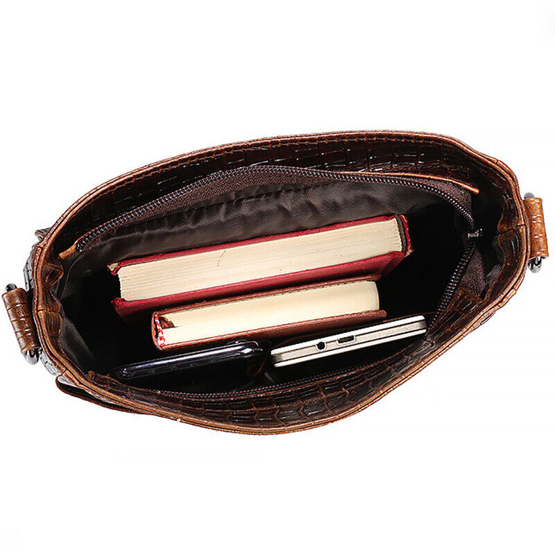 100% Genuine Leather Men's Shoulder Bag Crocodile Crossbody Bag 8" Messenger Bag