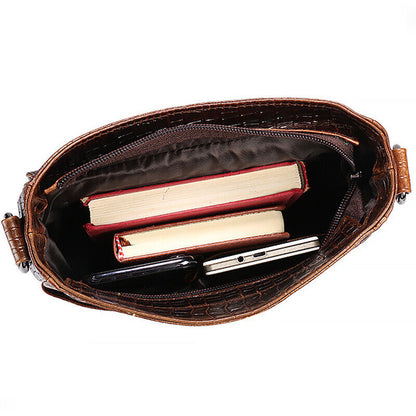 100% Genuine Leather Men's Shoulder Bag Crocodile Crossbody Bag 8" Messenger Bag