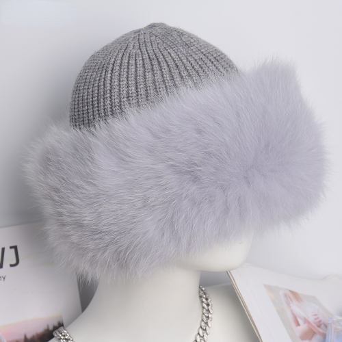 Women's Winter Real Fur Knit Hat Cap Beanie Hats Fur Fluffy Warm Knitted Fur Hat