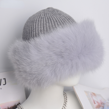 Women's Winter Real Fur Knit Hat Cap Beanie Hats Fur Fluffy Warm Knitted Fur Hat