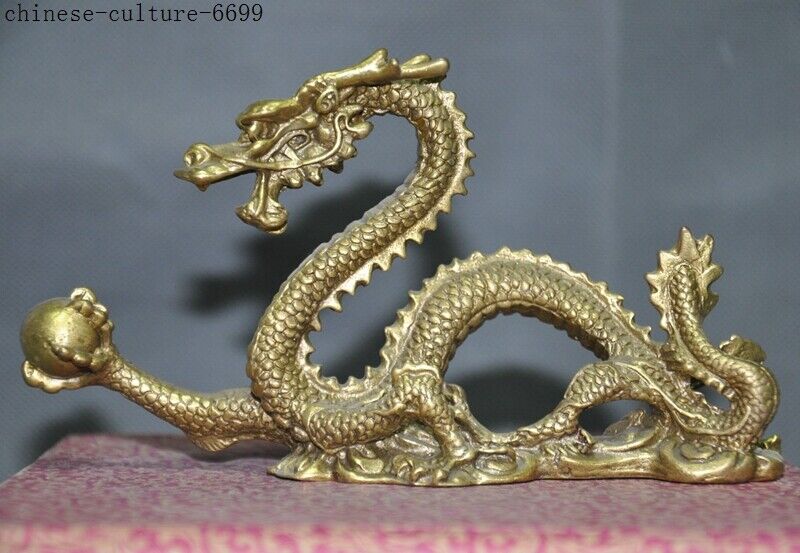 Old Chinese Brass Bronze Lucky Zodiac Fengshui Animal Dragon Statue