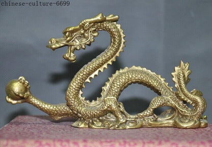 Old Chinese Brass Bronze Lucky Zodiac Fengshui Animal Dragon Statue