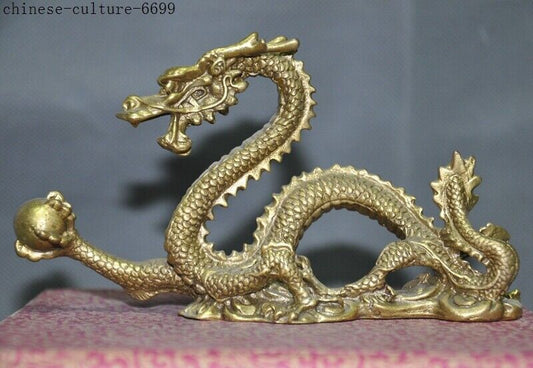 Old Chinese Brass Bronze Lucky Zodiac Fengshui Animal Dragon Statue