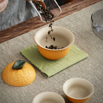 Travel Tea Set Ceramic Gaiwan Matching Tea Cup Glass Pitcher Towel Portable Bag