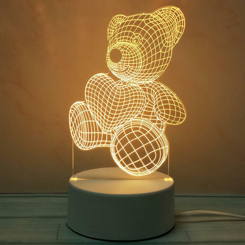3D LED Night Light USB Chrome Small Table Lamp Hearts Novel Illusion Lamp Girl