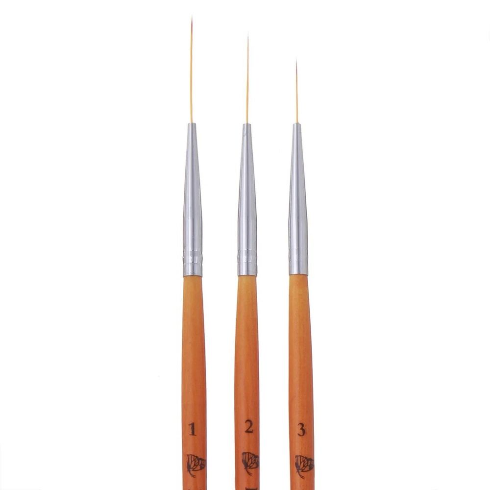 Nail Art Tools 3Pcs Liner Ultra Fine Brush Wooden Handle French Strip 15 20 25mm