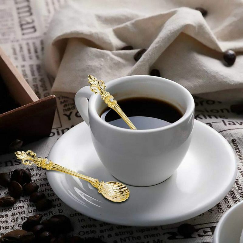 4Pcs/Set 11cm Royal Style Metal Carved Coffee Tea Spoon Vintage Antique Flatware