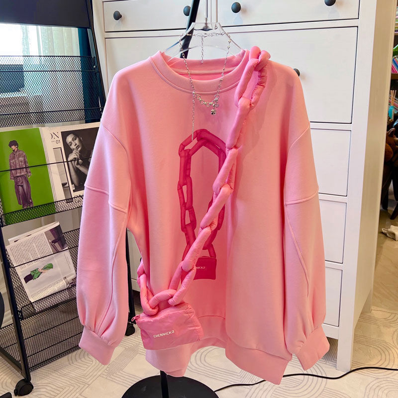Sweatshirt Bag O-neck Pullover Hoodies Long- Sleeve Tops Lady Sweatshirts