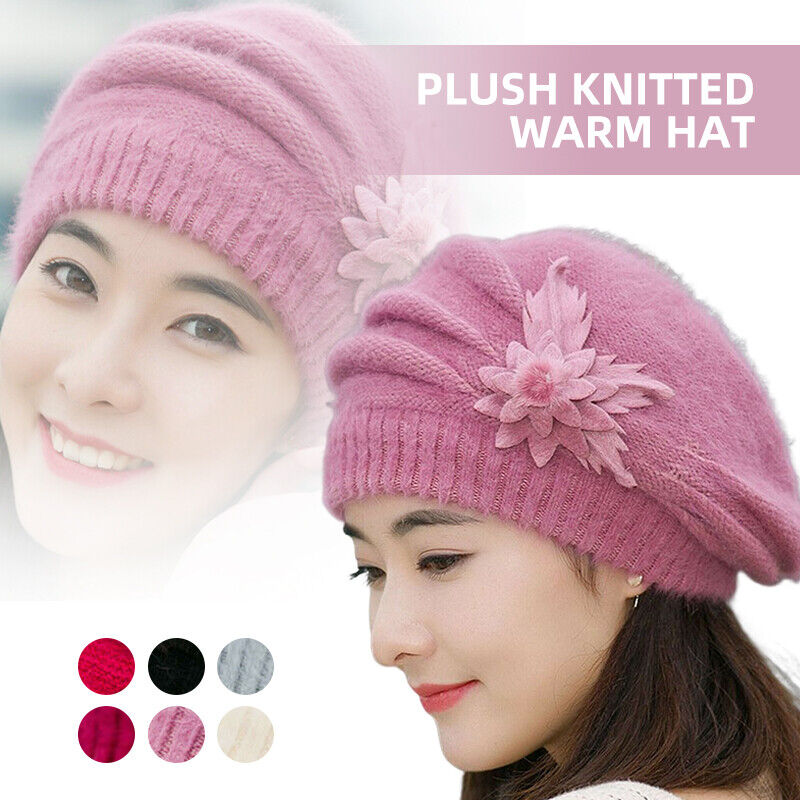 Women Winter Warm Baggy Beanie Beret Knit Flower Crochet Hat Casual Cap Gifts