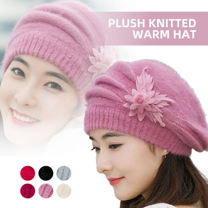 Women Winter Warm Baggy Beanie Beret Knit Flower Crochet Hat Casual Cap Gifts