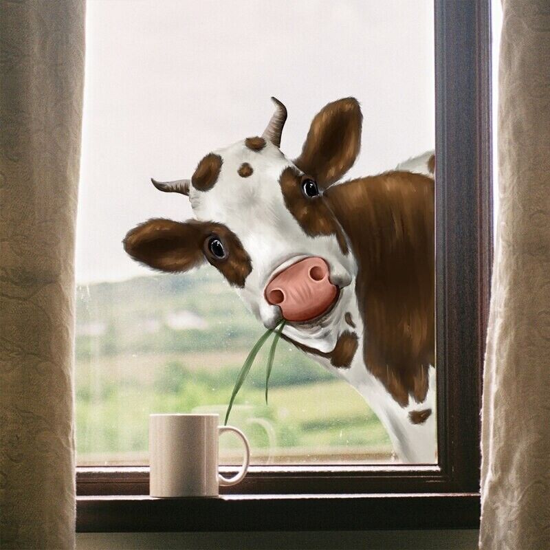 Animal Wall Stickers PVC Cartoon Cow Print Window Decals Home Decoration 30x35cm