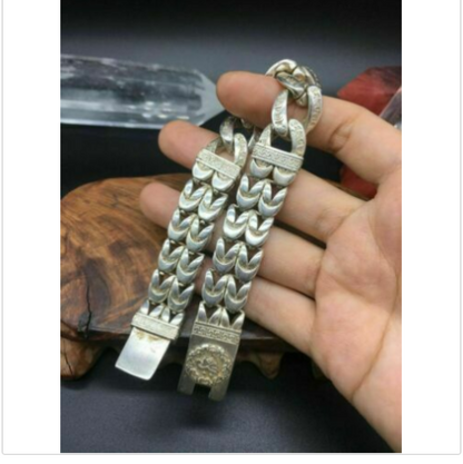 Asian old miao silver hand cast cool statue bracelet jewel giftAsian old miao si