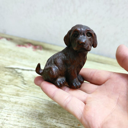 vintage chinese carved wood Faithful dog statue wooden Boxwood pet gift souvenir