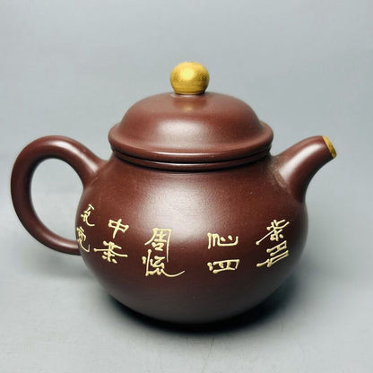 Chinese Yixing Purple Clay Teapot Zisha Ceremony Painted Fine Lotus Flower Rare