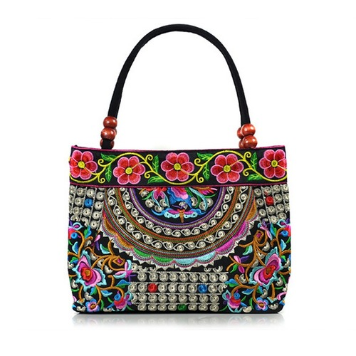 Women Shoulder Bags Embroidery Ethnic Flower Bohemia Retro Canvas Large Handbag