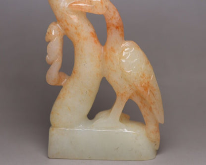 Collection Chinese Hetian Jade Carving Pine Crane Statue Nice Sculpture Art Work