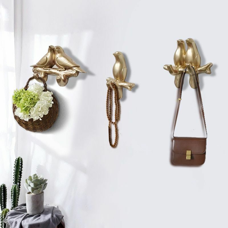 4Pcs/Set Birds Resin Hooks Wall Decor Bedroom Door Seamless Coat Frame Organizer