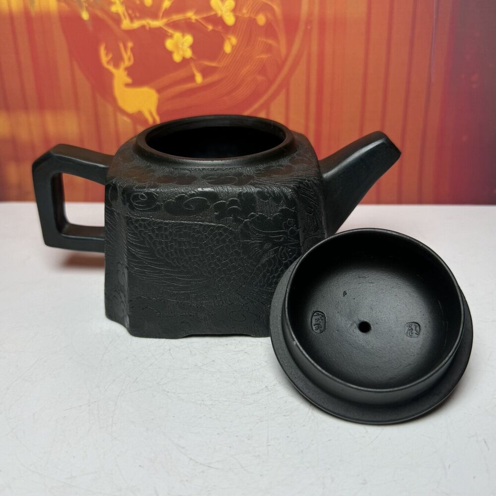 Vintage Chinese Yixing Purple Clay Teapot Zisha Ceramic Dragon Phoenix Teaware