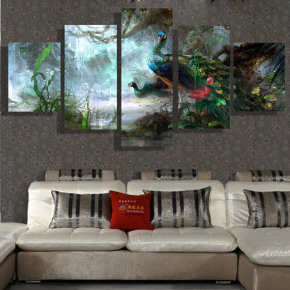 5 Pieces Canvas Wall Art Poster and Print Living Room Peacock No Framed