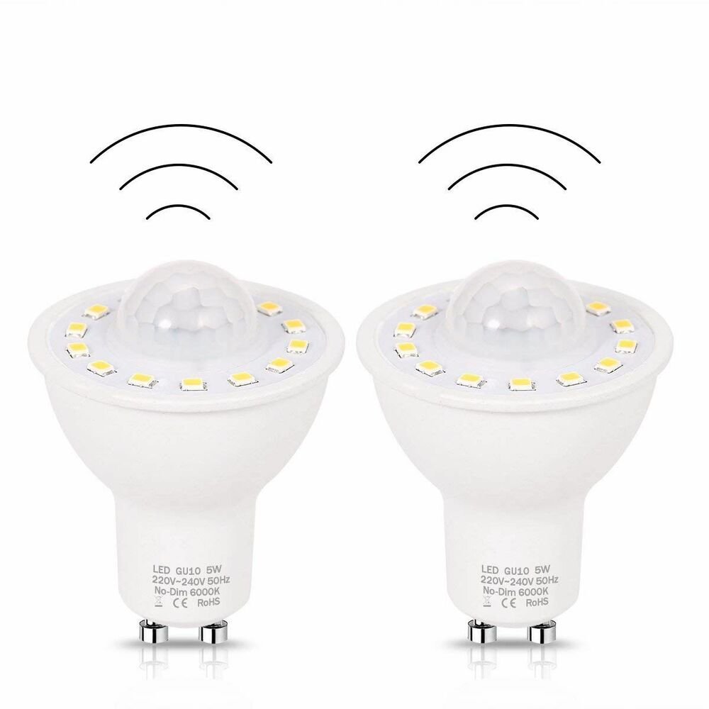 PIR Motion Sensor LED Light Bulbs GU10 5W 50W Equivalent 500lm Day White 6000K