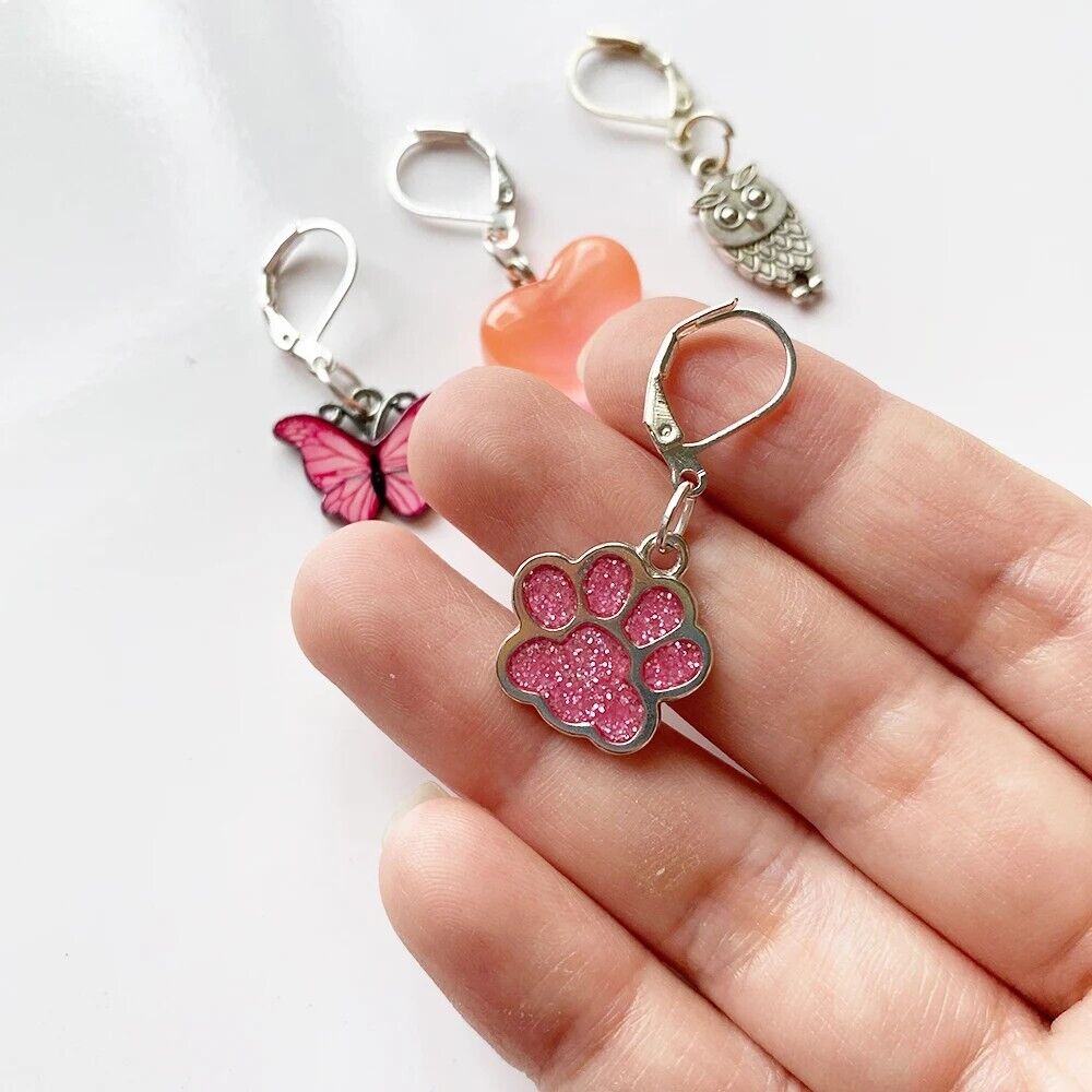 Stitch Markers 4Pcs Enamel Metal Dog Footprints Butterfly Heart Crochet Lock Kit