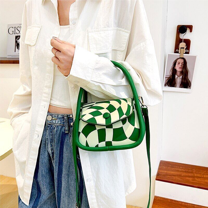 Handbag Women PU Leather Shoulder Bags Ladies Twisted Plaid Printing Flap Bag