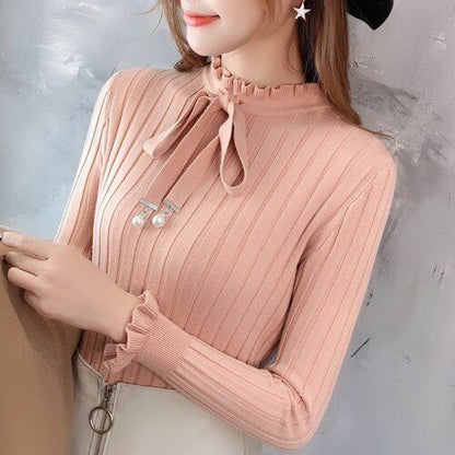 Women Sweater Knitted Long Sleeve Knitwear Elastic Basic Korean Style Pullover