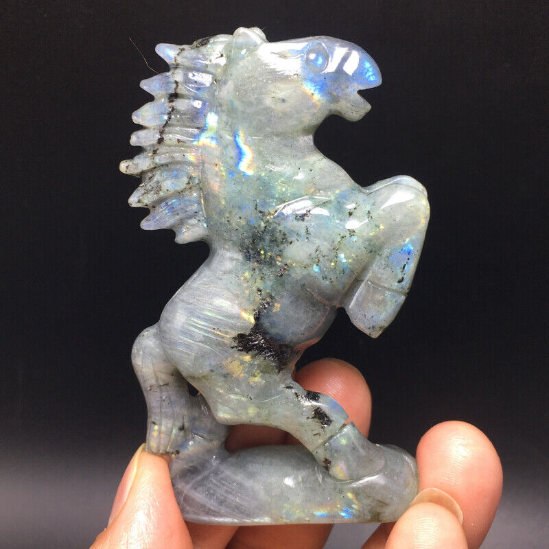 110g \Natural Crystal .labradorite,Hand-Carved.Exquisite horse statues48