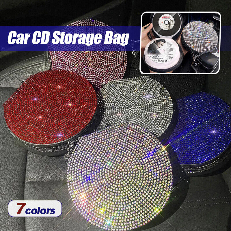 Bling Diamond Rhinestone Car Disc CD Storage Bag Box Holder Interior Accessories