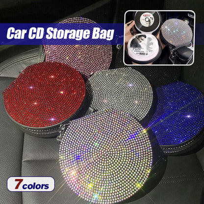 Bling Diamond Rhinestone Car Disc CD Storage Bag Box Holder Interior Accessories