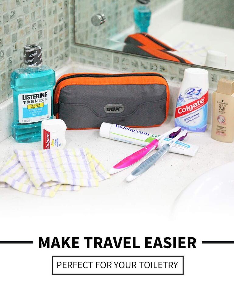 GOX Travel Toiletry Bag Dopp Kit 7.9x4.0x2.2 Inch (Pack of 1), Grey/Orange