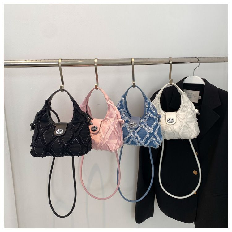 Retro Denim Shoulder Bag Half Moon Small Purse Messenger Tassel Clutch Handbags