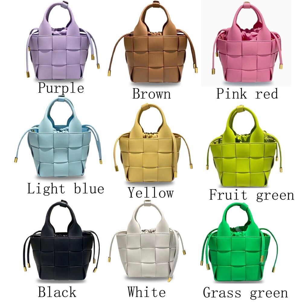 Soft Cow Leather Women's WeaveTote Handbag, Colorful Bucket Vegetable basket Bag