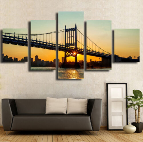 5 Pieces Canvas Wall Art Poster and Print Living Room New York Bridge No Framed