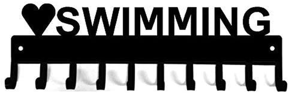 Love Swimming Medal Hanger Rack - 14.5 inches with 10 Hooks Metal Wall Art