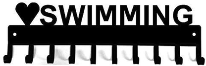 Love Swimming Medal Hanger Rack - 14.5 inches with 10 Hooks Metal Wall Art