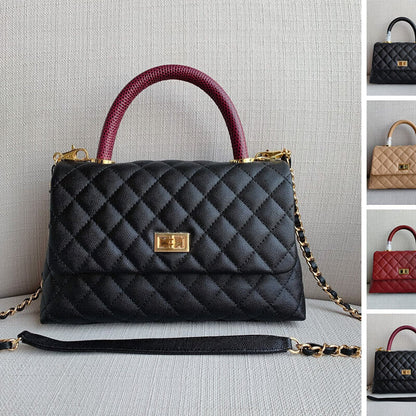 Caviar Effect Quilted Leather Small Flap Purse Chain Shoulder bag Tote Handbag