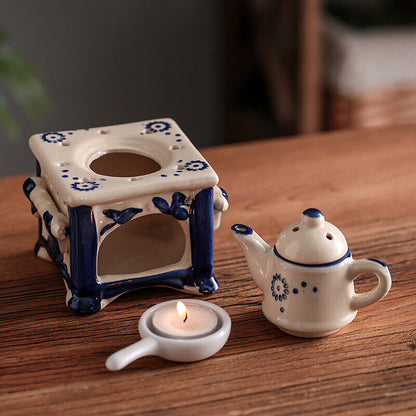 Retro Candle Essential Oils Burner Creative Ceramic Teapot Aromatherapy Oil Lamp