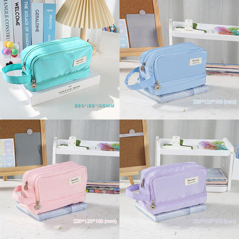 Large Capacity Pencil Bag Stationery Holder Bag Pen Case Zipper Two Compartment
