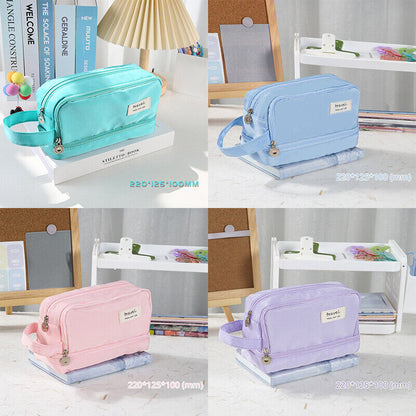 Large Capacity Pencil Bag Stationery Holder Bag Pen Case Zipper Two Compartment