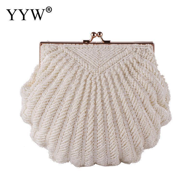 Women Wedding Handbag Evening Party Bags Clutches White Shell Beaded Clutch Bag