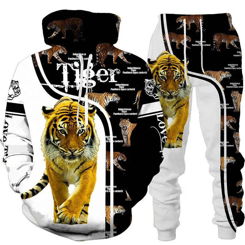 Printed Hoodie + Pants Suit Men/Women 2 Pcs Sportwear Tracksuit Set Winter Men's