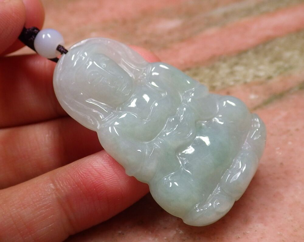 1 Piece Icy Green Burma Natural Jadeite Jade Pendant Guanyin