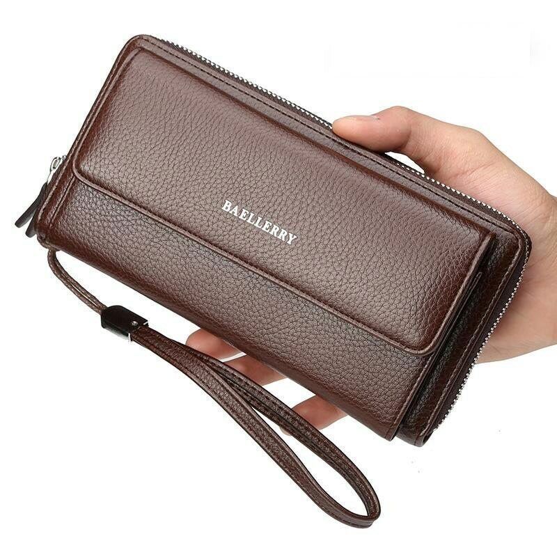 Long Leather Wallet Men Phone Clutch Bag Coin Purses Credit Card Zip Blocking
