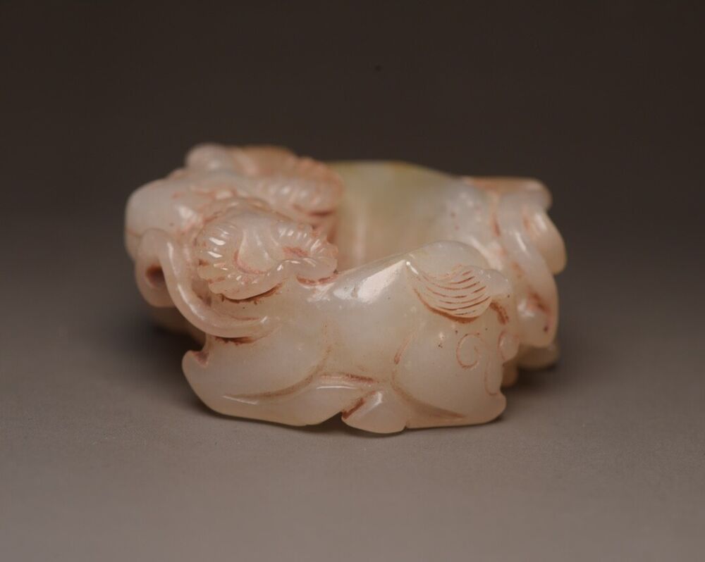 Chinese Natural Hetian Jade Carving Cattle Statue Figurines Collection Nice Art