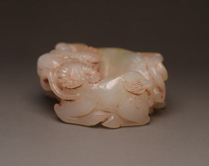 Chinese Natural Hetian Jade Carving Cattle Statue Figurines Collection Nice Art