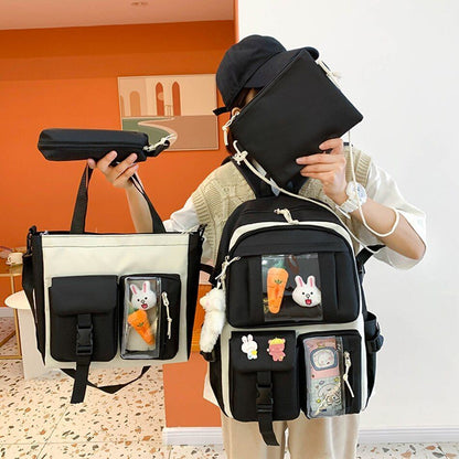 4 Pcs Nylon Backpack Backpacks Teenagers Unisex Waterproof School Laptop Bag 1PC